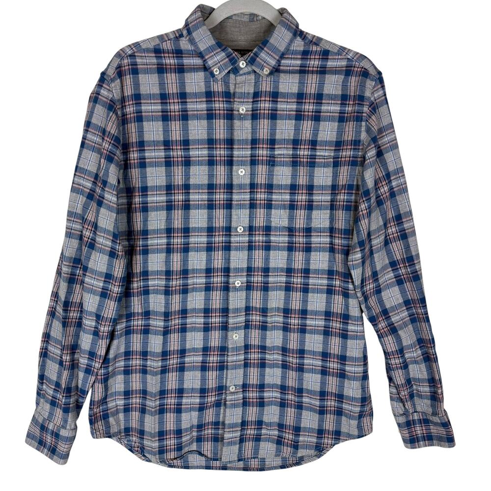 Banana Republic Shirt Mens Medium Blue‎ Bold Plaid Luxe Flannel Slim Button-Down
